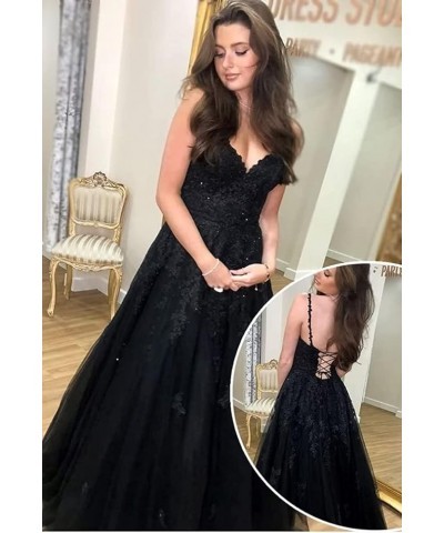 Lace Appliques Long Prom Dress A Line Spaghetti Straps Ball Gowns Tulle Formal Dress for Party CYM105 Olive Green $38.50 Dresses