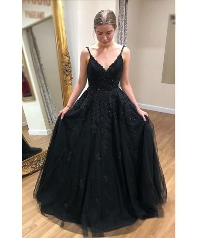 Lace Appliques Long Prom Dress A Line Spaghetti Straps Ball Gowns Tulle Formal Dress for Party CYM105 Olive Green $38.50 Dresses