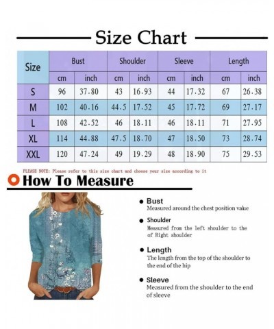 Womens 3/4 Sleeve Tops and Blouses Round Neck Loose Casual Vintage Floral Print Elbow Sleeve Pullover Tshirts 02-cyan $14.49 ...