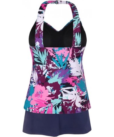 Women’s Plus Size Swimwear Floral Tankini Set Ruched Modest Two Piece Skirt Swimsuit Colorleaf $21.15 Others