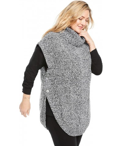 Women's Plus Size Marled Knit Cowl Neck Poncho Sweater Black White Marled $20.52 Sweaters