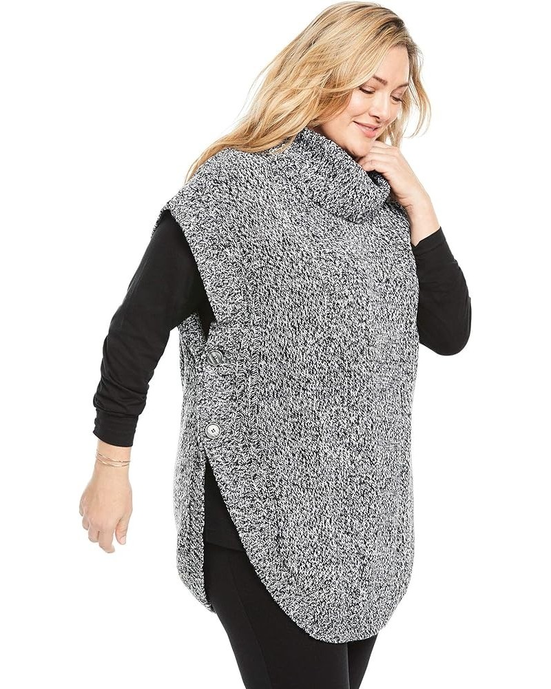 Women's Plus Size Marled Knit Cowl Neck Poncho Sweater Black White Marled $20.52 Sweaters