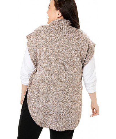 Women's Plus Size Marled Knit Cowl Neck Poncho Sweater Black White Marled $20.52 Sweaters