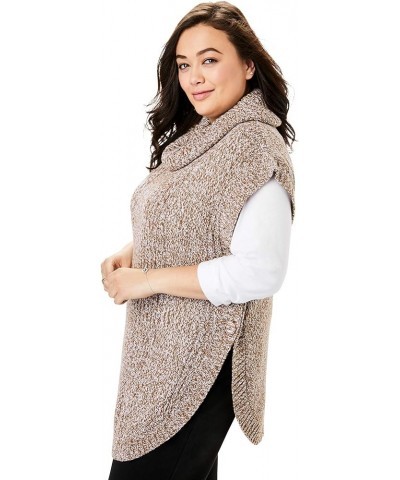 Women's Plus Size Marled Knit Cowl Neck Poncho Sweater Black White Marled $20.52 Sweaters