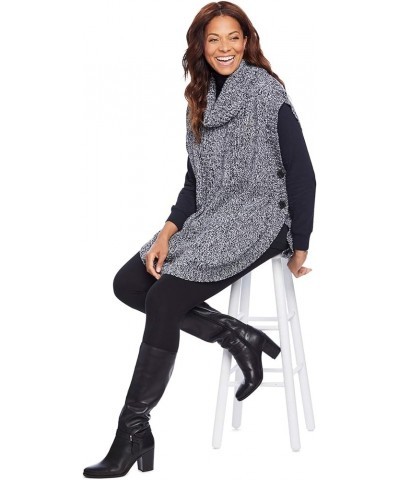 Women's Plus Size Marled Knit Cowl Neck Poncho Sweater Black White Marled $20.52 Sweaters