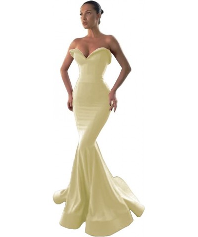 Women's Mermaid Strapless Long Prom Dresses Open Back Sweetheart Evening Gowns Light Yellow $41.33 Dresses