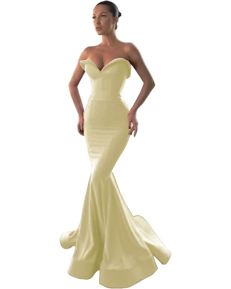 Women's Mermaid Strapless Long Prom Dresses Open Back Sweetheart Evening Gowns Light Yellow $41.33 Dresses