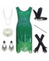 1920s Gatsby Fringed Paisley Plus Size Flapper Dress with 20s Accessories Set Flower Green $23.95 Sets