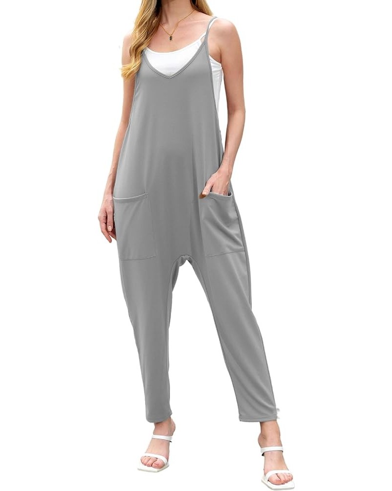 Women's Casual Adjustable Strap Baggy Jumpsuits Loose Fit Solid Color Long Pant Romper Overalls with Pockets Grey $8.31 Overalls