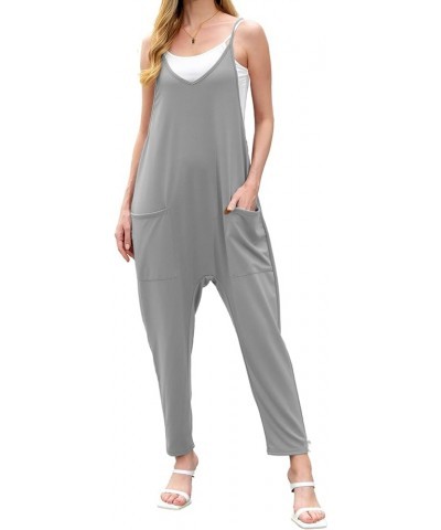 Women's Casual Adjustable Strap Baggy Jumpsuits Loose Fit Solid Color Long Pant Romper Overalls with Pockets Grey $8.31 Overalls