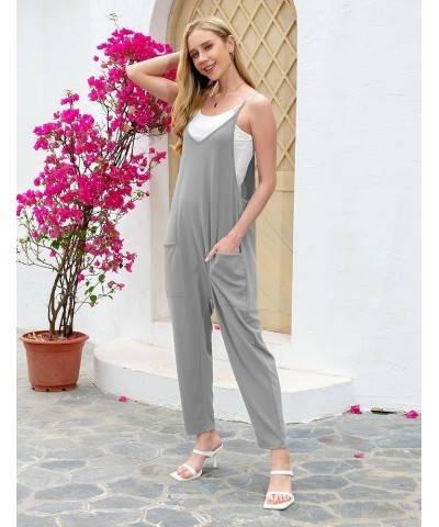 Women's Casual Adjustable Strap Baggy Jumpsuits Loose Fit Solid Color Long Pant Romper Overalls with Pockets Grey $8.31 Overalls