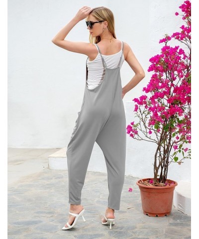 Women's Casual Adjustable Strap Baggy Jumpsuits Loose Fit Solid Color Long Pant Romper Overalls with Pockets Grey $8.31 Overalls