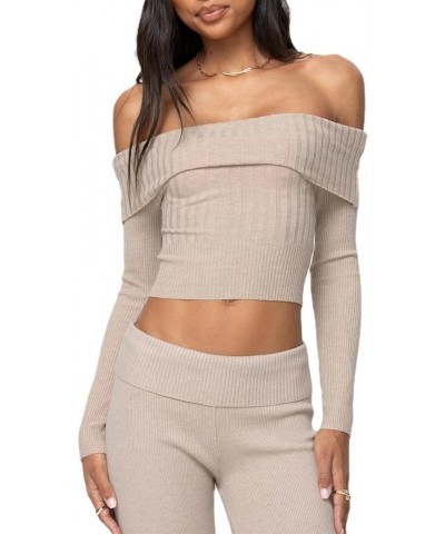 Women Y2k Sexy Off Shoulder Sweater Knitted Long Sleeve Crop Top Slim Fit Cropped Shirt Streetwear for Casual Daily X1-b2-apr...