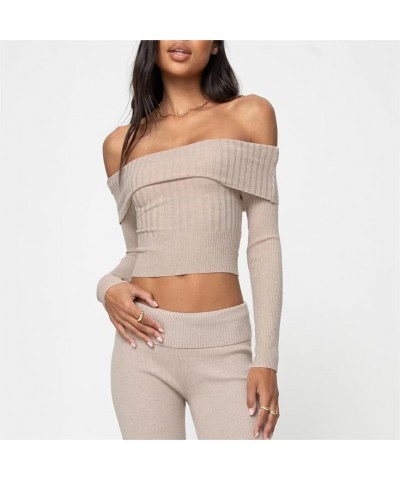 Women Y2k Sexy Off Shoulder Sweater Knitted Long Sleeve Crop Top Slim Fit Cropped Shirt Streetwear for Casual Daily X1-b2-apr...