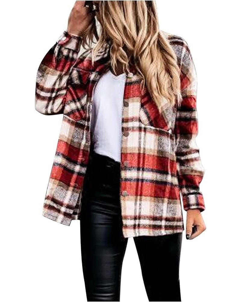 Women Plaid Shacket Jacket Casual Long Sleeve Button Down Shirt Chest Pocketed Shirts Light Weight Loose Jacket 2023 A06red $...