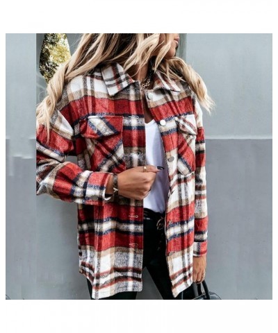 Women Plaid Shacket Jacket Casual Long Sleeve Button Down Shirt Chest Pocketed Shirts Light Weight Loose Jacket 2023 A06red $...