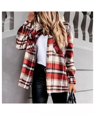 Women Plaid Shacket Jacket Casual Long Sleeve Button Down Shirt Chest Pocketed Shirts Light Weight Loose Jacket 2023 A06red $...