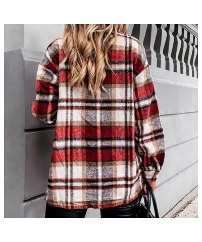 Women Plaid Shacket Jacket Casual Long Sleeve Button Down Shirt Chest Pocketed Shirts Light Weight Loose Jacket 2023 A06red $...