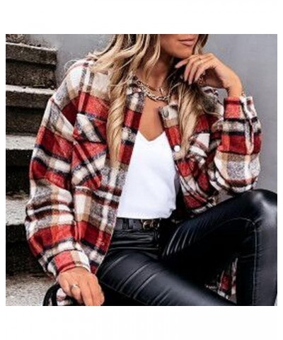 Women Plaid Shacket Jacket Casual Long Sleeve Button Down Shirt Chest Pocketed Shirts Light Weight Loose Jacket 2023 A06red $...