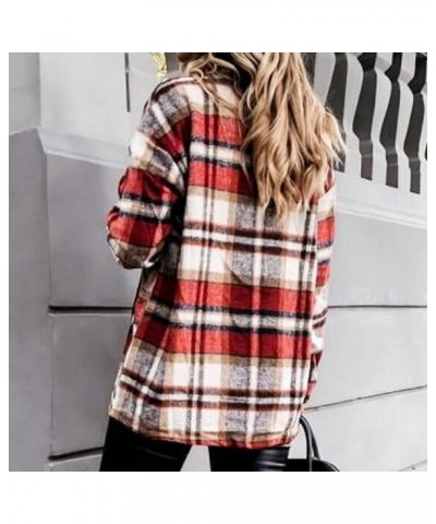 Women Plaid Shacket Jacket Casual Long Sleeve Button Down Shirt Chest Pocketed Shirts Light Weight Loose Jacket 2023 A06red $...