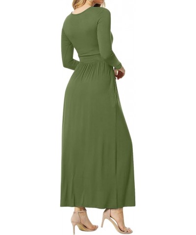 Women's Dresses Deep V-Neck Long Sleeve Empire Waist Long Dress Casual with Pockets L-army Green $17.39 Dresses