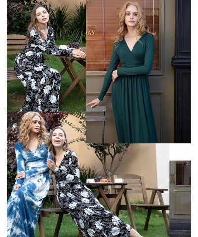 Women's Dresses Deep V-Neck Long Sleeve Empire Waist Long Dress Casual with Pockets L-army Green $17.39 Dresses