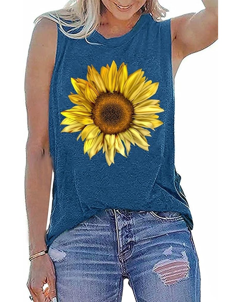 Sunflower Tank Tops Women Sunflower Graphic Tees Shirts Summer Leopard Print Sleeveless Tees Top Blue3 $8.39 Tanks