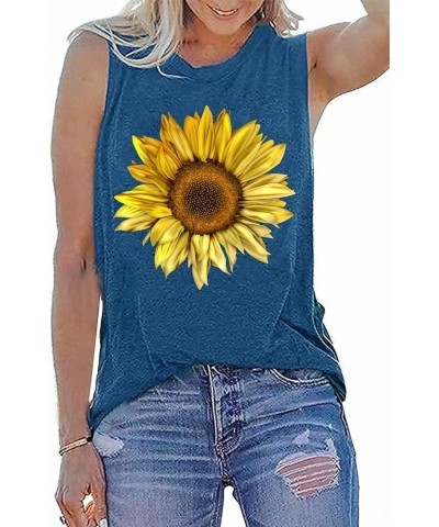 Sunflower Tank Tops Women Sunflower Graphic Tees Shirts Summer Leopard Print Sleeveless Tees Top Blue3 $8.39 Tanks