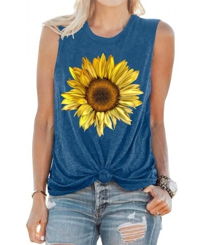 Sunflower Tank Tops Women Sunflower Graphic Tees Shirts Summer Leopard Print Sleeveless Tees Top Blue3 $8.39 Tanks