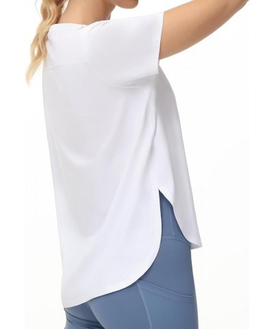 Women's Workout Shirts Loose Fit Yoga Tops Round Neck Short Sleeve Athletic T-Shirt with Split Hem White $9.46 Activewear