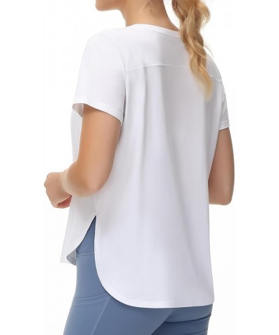 Women's Workout Shirts Loose Fit Yoga Tops Round Neck Short Sleeve Athletic T-Shirt with Split Hem White $9.46 Activewear