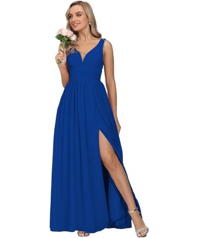 V-Neck Bridesmaid Dresses Long Chiffon Wedding Guest Dresses A Line Formal Evening Dress with Slit,R53 Royal Blue $33.37 Dresses