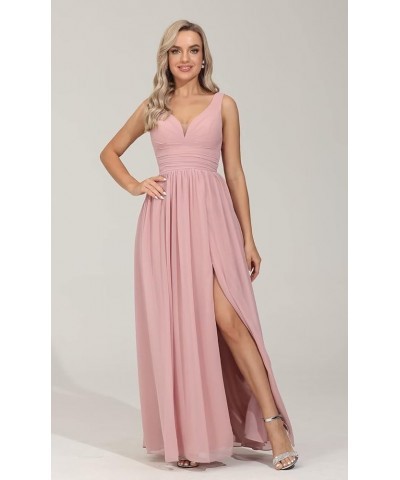 V-Neck Bridesmaid Dresses Long Chiffon Wedding Guest Dresses A Line Formal Evening Dress with Slit,R53 Royal Blue $33.37 Dresses