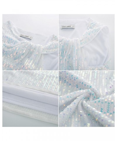 2023 Women's Asymmetrical Twist Neck Sequin Top Slim Fit Cocktail Sparkle Tank Tops Multicolor-white(sequin) $23.75 Tanks