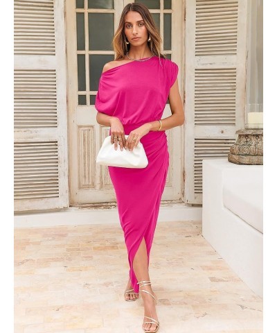 Women's Elegant Off Shoulder High Waist Wrap Formal Dress Evening Party Maxi Bodycon Dress with Slit Rose $15.75 Dresses