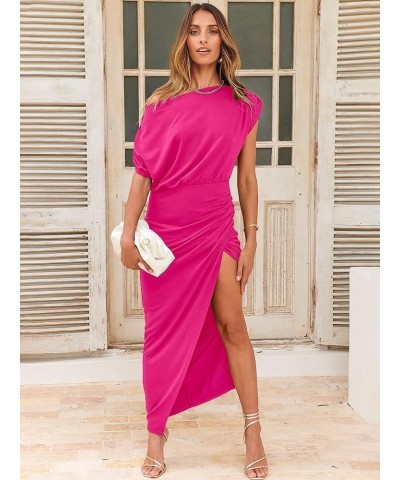 Women's Elegant Off Shoulder High Waist Wrap Formal Dress Evening Party Maxi Bodycon Dress with Slit Rose $15.75 Dresses