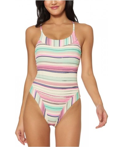 Women's One Piece Swimsuit Bathing Suit Pink Stripe $33.60 Swimsuits