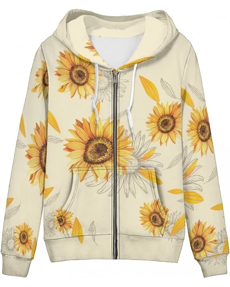 Womens Zip-up Hoodie with Kanga Pocket(XS-5XL) ,Cactus,Sunflowers,Butterfly Long Sleeve Sport Shirts Shell Jackets Sunflowers...