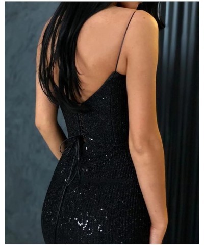 Mermaid Prom Dresses for Women Sparkly Sequin Spaghetti Straps V-Neck Formal Party Evening Gowns 2024 Y-burgundy $35.70 Dresses