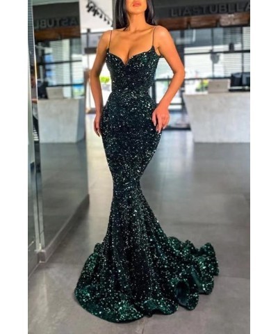 Mermaid Prom Dresses for Women Sparkly Sequin Spaghetti Straps V-Neck Formal Party Evening Gowns 2024 Y-burgundy $35.70 Dresses