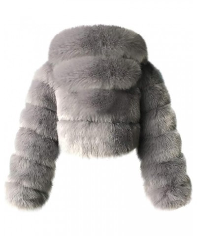 Faux Fur Coat Women Cropped Bubble Coats Fleece Short Warm Jackets Plus Size Winter Coats for Women with Hood Gray $22.39 Coats