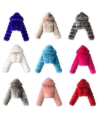 Faux Fur Coat Women Cropped Bubble Coats Fleece Short Warm Jackets Plus Size Winter Coats for Women with Hood Gray $22.39 Coats