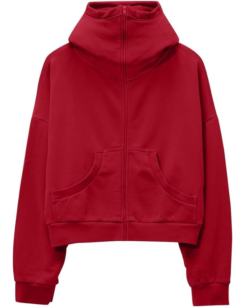 Women's Hoodie Oversized Full Zip Up Jacket Cropped Hoodies Sweatshirts for Women Fall Fashion Outfits Y2k Clothes Red $25.91...