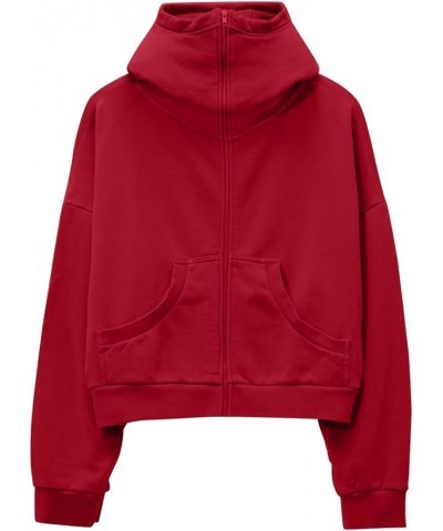 Women's Hoodie Oversized Full Zip Up Jacket Cropped Hoodies Sweatshirts for Women Fall Fashion Outfits Y2k Clothes Red $25.91...