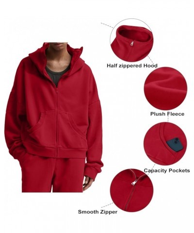 Women's Hoodie Oversized Full Zip Up Jacket Cropped Hoodies Sweatshirts for Women Fall Fashion Outfits Y2k Clothes Red $25.91...