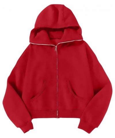 Women's Hoodie Oversized Full Zip Up Jacket Cropped Hoodies Sweatshirts for Women Fall Fashion Outfits Y2k Clothes Red $25.91...