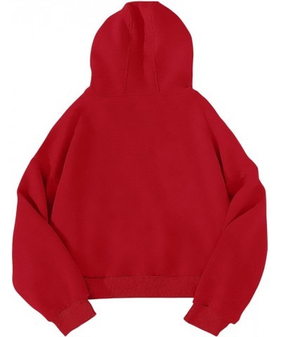 Women's Hoodie Oversized Full Zip Up Jacket Cropped Hoodies Sweatshirts for Women Fall Fashion Outfits Y2k Clothes Red $25.91...