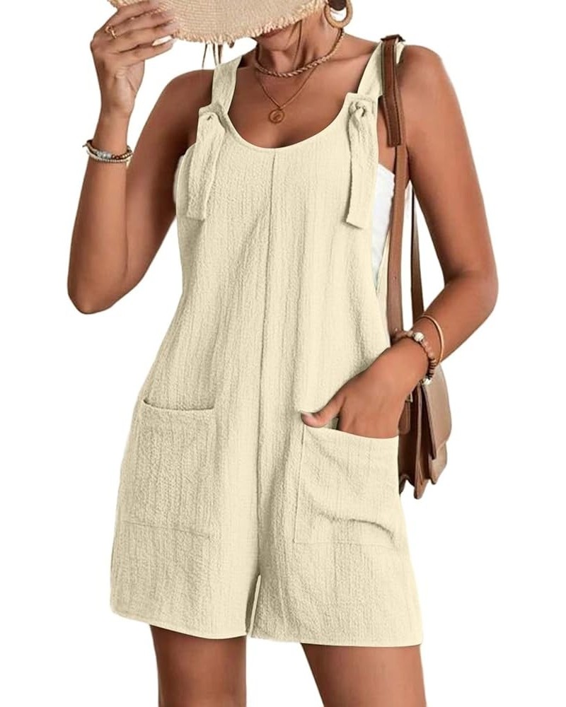 Summer Short Rompers for Women 2023 Casual Loose Sleeveless Tie Knot Strap Jumpsuits One Piece Overalls with Pockets Beige $8...