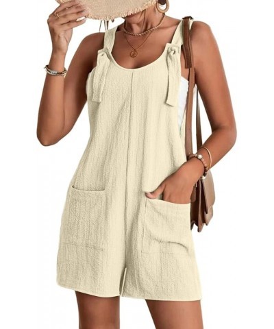 Summer Short Rompers for Women 2023 Casual Loose Sleeveless Tie Knot Strap Jumpsuits One Piece Overalls with Pockets Beige $8...