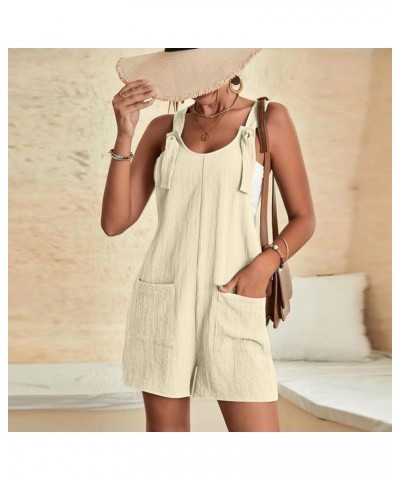 Summer Short Rompers for Women 2023 Casual Loose Sleeveless Tie Knot Strap Jumpsuits One Piece Overalls with Pockets Beige $8...